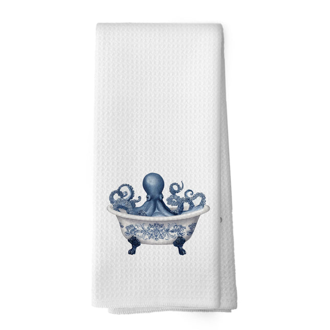 Mcehtle Chinoiserie Coastal Beach Octopus Hand Towels, Ocean Nautical Beachy Hand Towel for Bathroom Decor, Octopus Bathroom Decor, Coastal Marine Decorative Towels for Washroom Restroom 16x24 Inch