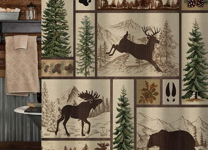 Torich Rustic Cabin Shower Curtain for Bathroom, Forest Bear Deer Wildlife Country Bath Curtains, Hunting Camping Waterproof Fabric Bathroom Accessories Set, 69x78 inch with Hooks