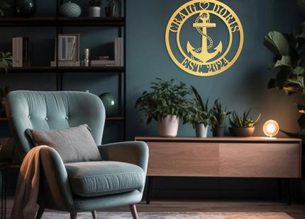 Personalized Anchor Metal Signs, Custom Anchor Nautical Name Sign, Monogram Large Metal Wall Decor, Last Name Sign, Present for Baba