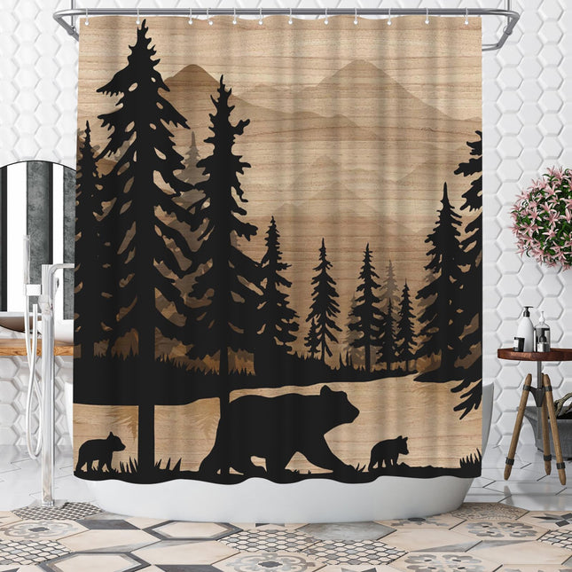 WELMECO Bear Shower Curtain Rustic Cabin Forest Shower Curtain Bear Print Bathroom Decor 72x72inch Polyester Fabric