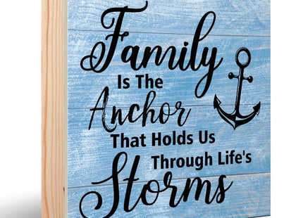 Vgrti Family Is The Anchor That Holds Us Through Life's Storms Wood Box Sign, Farmhouse Style Wood Wall Nautical Home Decor Sign, Inspirational Family Gifts for Men Women Mom Dad