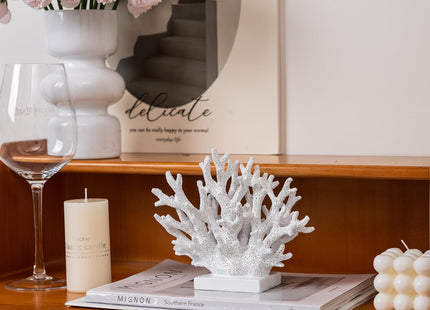 Elegondrar 5.8" H White Coral Decor, Resin Coral Statue, Nautical Decorations for Home, Bedroom, Bathroom, Living Room, Beach/Coastal/Ocean Themed Cabinet Shelf Tabletop Decor