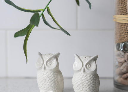 Fox Run Ceramic Owl Salt and Pepper Shakers, Set of 2 White Mini Seasoning Shakers, 2.4" x 3.5"