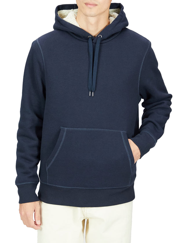 Amazon Essentials Men's Regular Fit Sherpa-Lined Pullover Hoodie, Navy, Large
