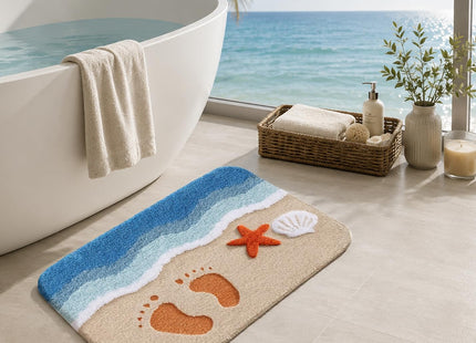 WENBOER Beach Bath Mat, Coastal Bathroom Rug, Soft Microfiber, 16x24 Inch