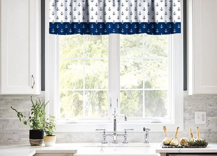 JanJCurt Anchor Valance Curtain, Nautical Theme Navy Blue White Anchor Sea Life Adventure Print Blackout Short Window Treatment for Kids Bedroom Living Room Kitchen, 54x18in