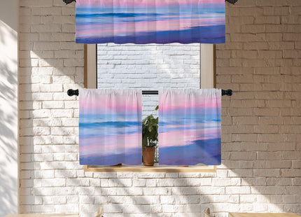 Batmerry Light Blue Coastal Sunset Sky Blackout Valances for Kitchen Windows, Pastel Ocean Nature Room Darkening Rod Pocket Top Short Valance for Bathroom, 52X18 Inches