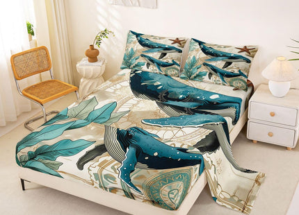 Erosebridal Ocean Whale Sheet Set Kids Boys Girls Nautical Bedding Children Coastal Sea Animal Bed Sheet Set,Soft Home Cozy Microfiber Bed Set-3pcs (1 Fitted +1 Flat+1 Pillowcases),Twin,Teal Brown