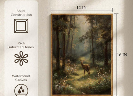 WHASAYART Framed Vintage Nature Forest Deer Canvas Wall Art 12x16 Inch