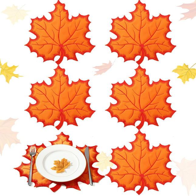 Yingzhao 6 Pcs Fall Maple Leaf Placemats Autumn Orange Table Placemats