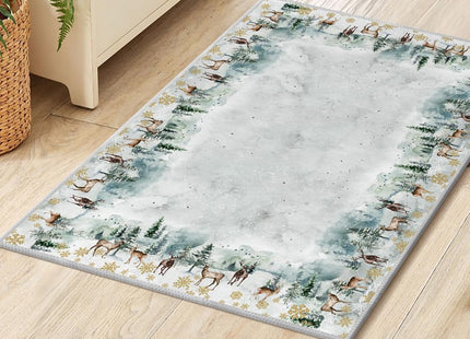 Artoid Mode Deer Snowflakes Pine Tree Christmas Door Mat, Xmas Winter Home Decor Low-Profile Non-Slip Washable Area Rug for Kitchen Entryway Bedroom Bathroom Laundry Room Indoor 2x3 Feet