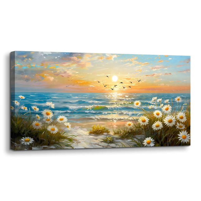 SERIMINO Extra Large Coastal Wall Art, Ocean Sunset Artwork 29"X57"