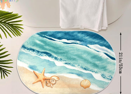 Beach Bathroom Rugs, Starfish Seashell Beach Rug, 21x31 in, Soft and Absorbent Bath Mat, Non-Slip Backing, Summer Oval Mat Floor Rug for Bathroom, Kitchen, Entryway Decor