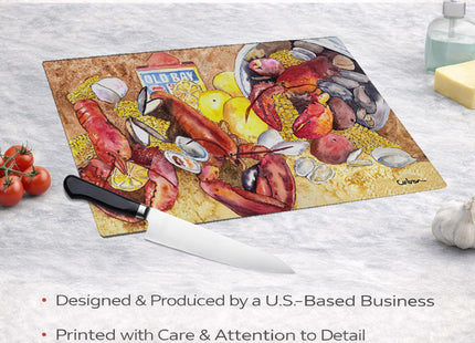 Caroline's Treasures 8719LCB Lobster with Old Bay Glass Cutting Board Large Decorative Tempered Glass Kitchen Cutting and Serving Board Large Size Chopping Board