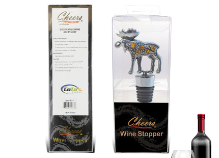 Cheers Moose Metal Wine Stopper - Reusable Wine Tools and Accessories Bottle Stopper, Wildlife Wine Bottle Stopper, Airtight Leakproof Wine Topper Sealer Cork Plug, Decorative Wine Bottle Stopper Gift