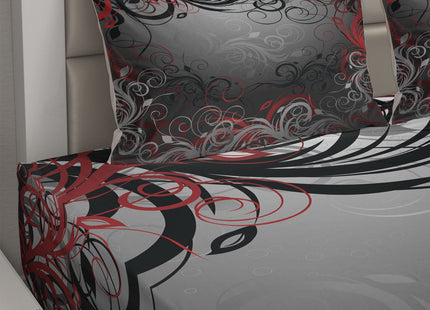 Lunarable Abstract Sheet Set, Mystic Forest Floral Swirls Leaves Nature Fading Ombre Effect, Fitted and Flat Sheet with Pillowcases Bedding Accent 4 Piece Set, King, Charcoal Grey Ruby