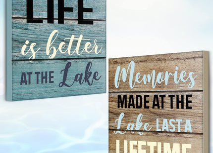 Yulejo 2 Pcs Lake House Wood Sign Rustic Lake Life Wall Decor for Cabin
