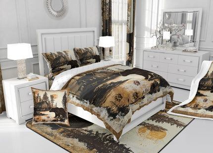Feelyou Rustic Cabin Bear Comforter Set Forest Animal Wildlife Hunting Theme Bedding Set King Size for Boys Girls Farmhouse Black Bear Comforter Brown Farmhouse Bed Set for All Season