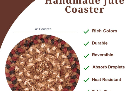 Homespice Gingerbread Braided Coasters for Country Decor, Round 4" Set of 6