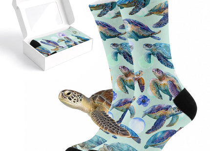 MSCELA Sea Turtle Print Crew Socks for Women Teen, Novelty Gifts for Sea Turtle Lovers