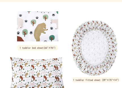 lasoftan Kids Sheet Set Twin Size, Twin Sheet Set with Forest Bear Pattern，Breathable Silky Soft Microfiber Kids Fitted Sheet