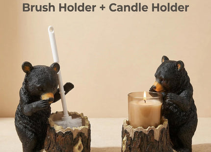 BGBWBFBR Whimsical Black Bear Toilet Brush Holder Set - Unique Cub Shape Decorative Bathroom Cleaning Kit for Cabin Owners, Bear-Themed Home Decor, Cozy Cabin Gifts