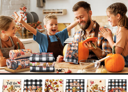 Oudain 6 Pcs Fall Kitchen Towels Set Autumn Pumpkin Maple Dish Towels