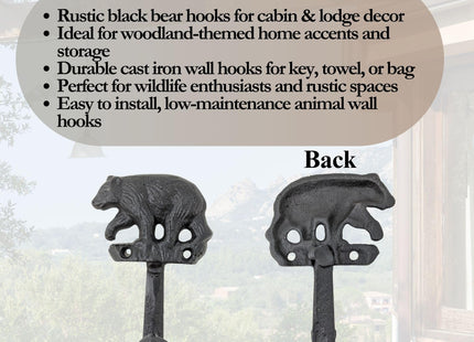 BestGiftEver Decorative Wall Coat Hooks Set of 2 with Black Bear