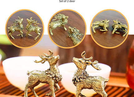 2Pcs Retro Brass Sika Deer Figurines Set Ideal for Home Office Decor