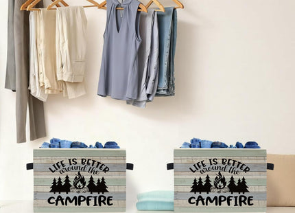 Ghoaoivo Rustic Camping Storage Box Bins, Life Is Better Around the Campfire Collapsible Storage Basket Organizer for Camper Bedroom Laundry Room Home Clothes Books, Decor for Room