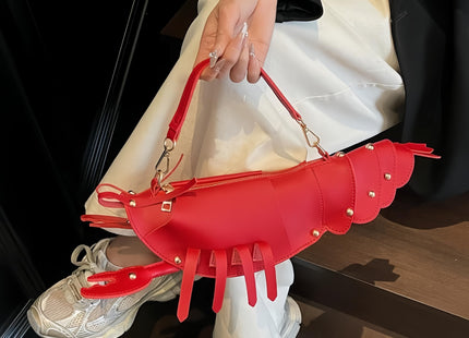 XJXFKDG Lobster Shaped Crossbody Bag,Fun Unique Rivets Lobster Design Shoulder,PU,Stylish Handbag Purse for Women Girls (Red)