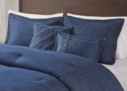 Woolrich Rustic Lodge Cabin Comforter Set - All Season Down Alternative Warm Bedding Layer and Matching Shams, Oversized Full, Perry, Denim Blue