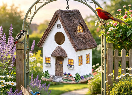 Bird Houses for Outside Outdoor Bird Houses, Hanging Resin Birdhouse for Bluebird, Hummingbird, Sparrow, Wren Finches, Chickadee, Gifts for Bird Lovers,Garden Decorations