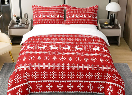 100% Cotton Christmas Knitted Pattern Duvet Cover King, Santa Clauses Deers Bedding Set For Adults, Winter Snow Flake Xmas Ho Comforter Cover, Scandinavian Elk Moose Bedroom Decor Quilt Cover