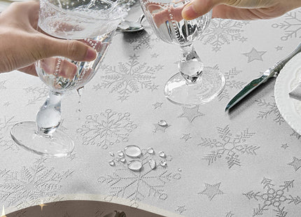 Romanstile Silver Christmas Jacquard Rectangle Tablecloth with Snowflake