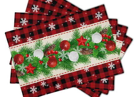 Christmas Placemats Set of 4 - Xmas Bells Place Mat 12x18 Inch Buffalo Plaid Pinecone Table Mat for Party Kitchen Dining Home Holiday Party Decor