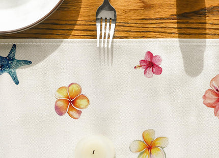 Artoid Mode Coconut Tree Flowers Starfish 210 GSM Summer Table Runner, Seasonal Kitchen Dining Table Decoration for Home Party Decor 13x90 Inch