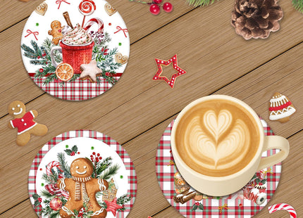 Bribay Christmas Coasters for Drinks, Set of 6, Ceramic Stone Winter Holly
