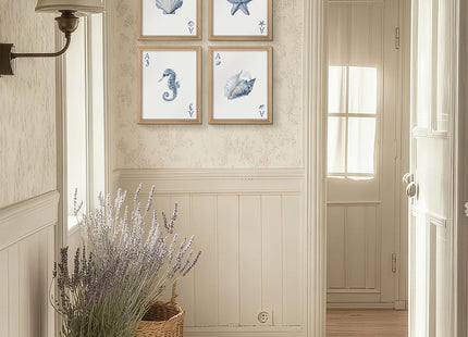 VONTP Beach Seashell Starfish Conch Wall Art Decor, 8x10 Set of 4(Unframed)
