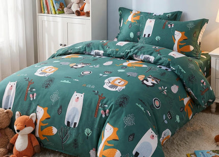 JSD Green Forest Animal Kids Duvet Cover Set Queen Size