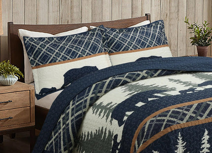 MarCielo 3-Piece Rustic Cabin Lodge Bear Quilt Set - Country-Themed Bedspread with Matching Pillow Shams