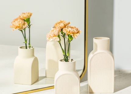 Home Habitat Ceramic Ribbed Vases - 2 Piece Set, Small and Large Vase, Bottle Flower Planter Set. Scandi Style Home Decor. Neutral Cream Home Decor, Coastal Decor for Home, Centerpiece for Table