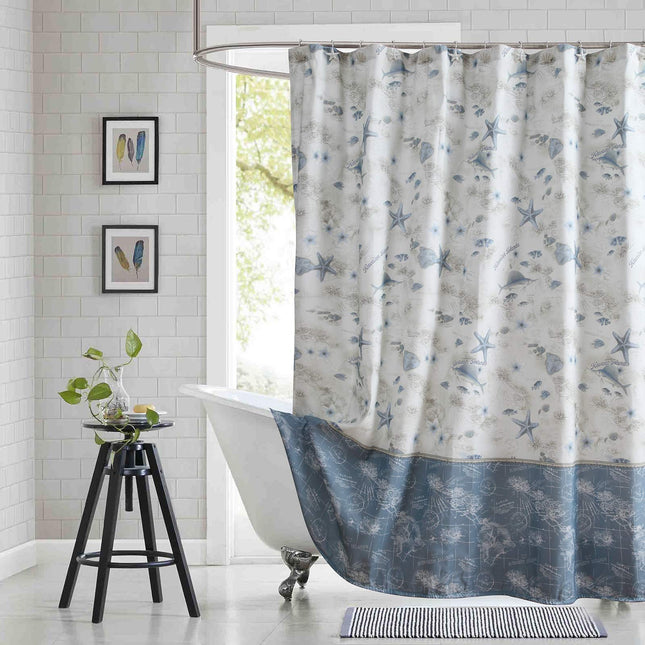 BESTRIPES Long Fabric Shower Curtain, Beach Nautical Shower Curtain, Ivory Blue Ocean Starfish Shower Curtains for Bathroom Decor, Waterproof Bathroom Curtains, 72" W x 78" H