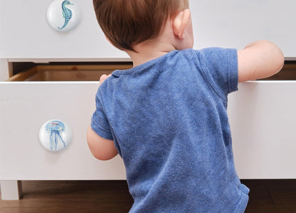 Lasyman Set of 6 Ceramic Unique Fun Fish Coastal Beach Themed Cabinet Dresser Knobs Drawer Pulls Octopus Door Handle 1.5 X 1.5 Inches