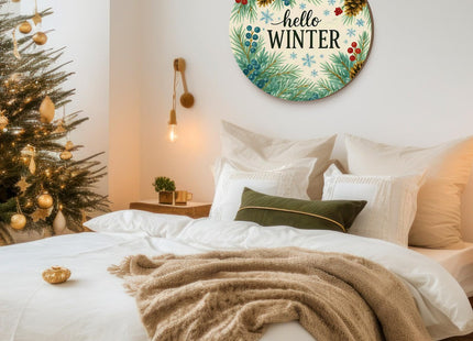 Thyle Hello Winter Sign 12'' Winter Front Door Decor Wooden Wall Hanging