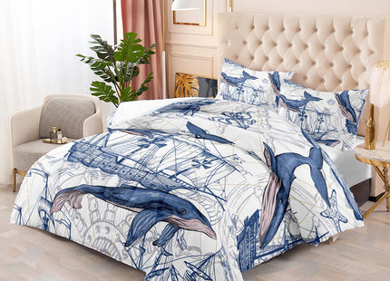 CVHOUSE Dolphin Comforter Set Full Size,Ocean Theme Bedding Set for Kids,Dolphin Nautical Sailing Quilt Set Ocean Duvet Set Ocean Decor 3 Pieces