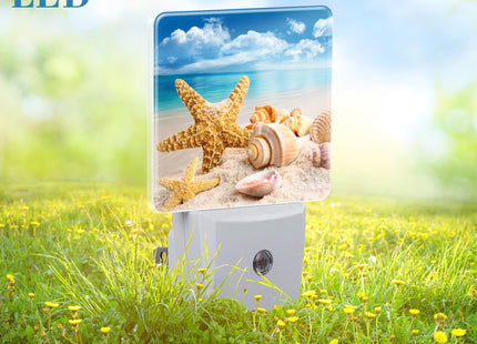 Uiaoiais Night Light Plug into Wall Starfish Seashells On Beach Night Light with Dusk to Dawn Sensor Night Light for Kid Girls Boys Women Men Room Decor, Hallway, Kitchen, Bathroom, Nursery, Stairs