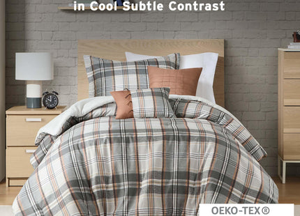 Intelligent Design Plaid Lodge Modern Tan/Gray Twin Comforter Set, 4pc