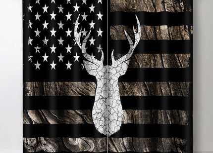 Jekeno Deer American Flag Window Blackout Curtain