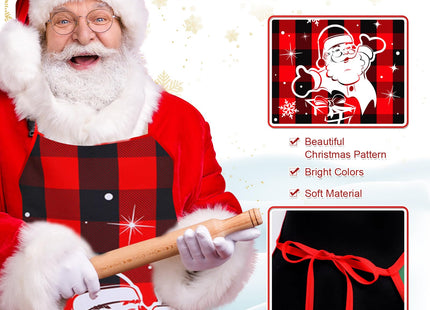 Kigeli 8 Pieces Christmas Apron Buffalo Plaid Adjustable for Women,Plaid